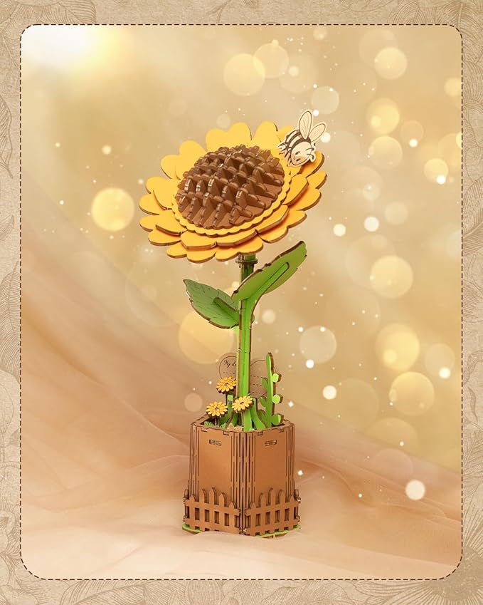 3D Flower Wooden Puzzles for Adults-Sunflower, Wooden Flowers Model Kit Set DIY Crafts to Build, Mother's Day/Botanical Collection/Ideal Creative Gift Ideas/Housewarming
