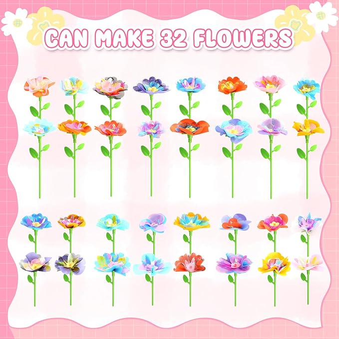 beefunni DIY Flower Bouquet Craft Accessories Can Make 32 Flowers, Flower Making Toys Accessories