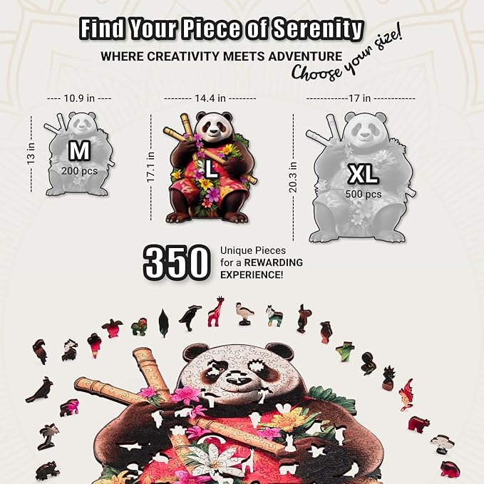 LEOGOR Wooden Puzzles for Adults – 350 Piece, 14.4 x 17.1 in Extra-Thick 5mm Wood Puzzles Adult, Animal Shaped Large Mosaic Jigsaw, Tropical Panda Paradise, Unique Hand-Drawn Pieces