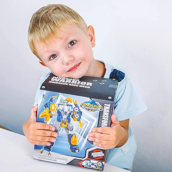 Construction Trucks Toy Dinosaur Vehicles Magnetic Set, 5-in-1 Educational STEM Building Car Kit, Transform to Big Robot, Holiday Birthday Present for Toddler Kid 3 4 5 6 7 Year Old Boys Girls