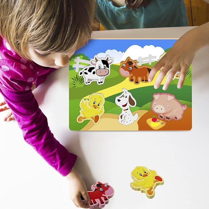 Wooden Peg Puzzle for Toddlers 1-3 Year Old,Funsland Puzzles Gifts Colorful Toys Cartoon Gifts,Zoo Animals Puzzles