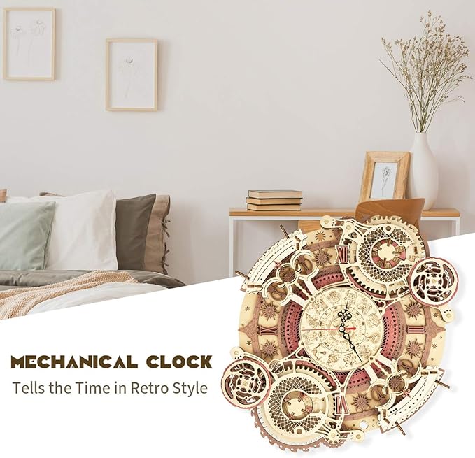 ROKR 3D Wooden Puzzle Clock Model 12"– DIY 168 PCS Mechanical Model Kit Toys Home Decor Elegant Gifts for Teens/Adults