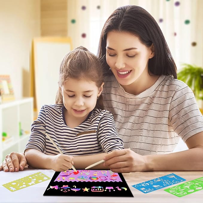 ZMLM Rainbow Scratch Paper Kit: 117Pcs Magic Art Craft Stuff Supplies Black Drawing Pad for Age 3-12 Kids Children Girl Boy DIY Toy Activity Educational Party Faver Christmas Birthday Gifts