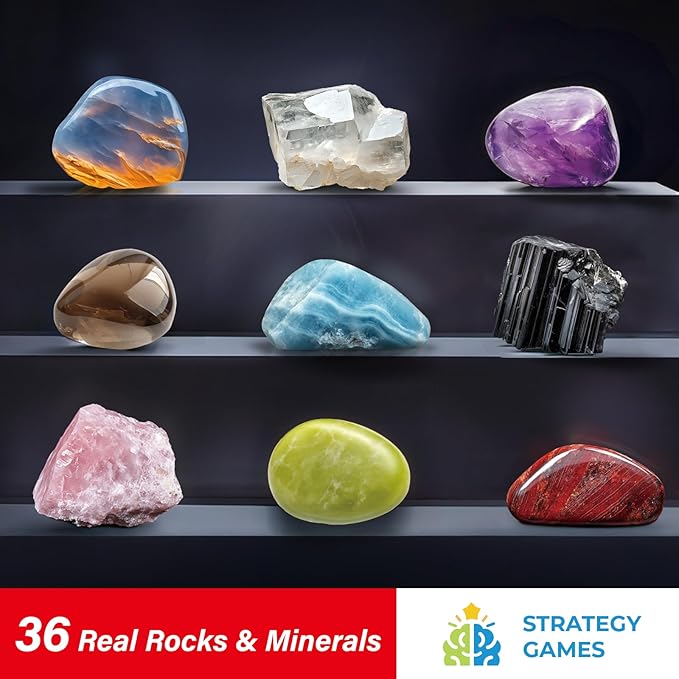 36pcs Rock Collections for Kids, Real Rocks and Minerals Set, Rocks Bingo Board Games, Gemstones for Kid 6+, Stones Science Kit for Kids, A Geology Educational Stem Gift for Boys and Girls