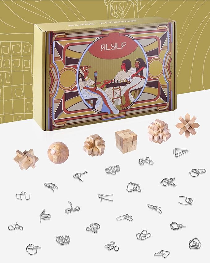 ﻿RLYLF 30Pcs Brain Teaser Puzzles Games Educational Toys Mind Wooden and Metal 3D Puzzles Unlock Interlock IQ Box