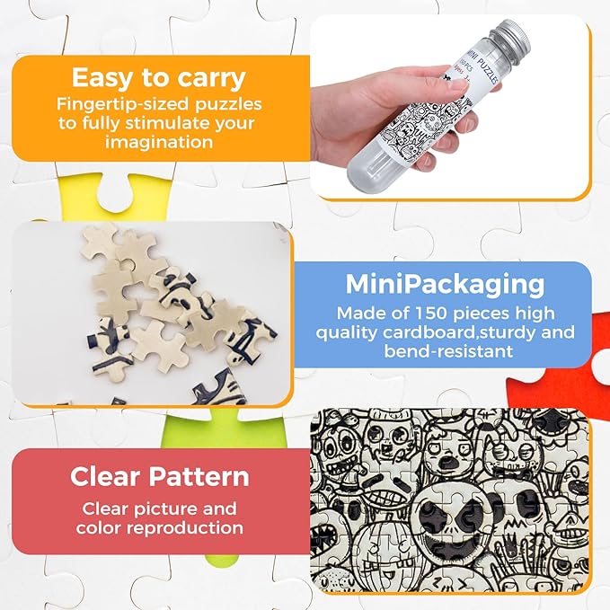 150 Pieces Mini Jigsaw Puzzles for Adults & Kids,6 x 4 Inches, Travel Small Puzzles,Micro Puzzles,Challenging Difficult Puzzle,3 Pack Black and White Graffiti