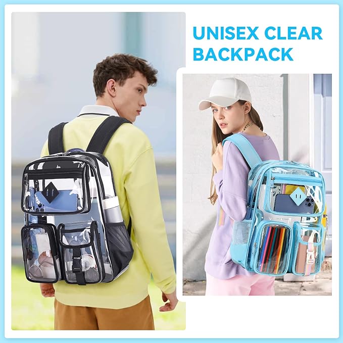 Clear Backpack for School,Heavy Duty PVC Transparent Bookbag for Girls Stadium Approved See Through Backpack