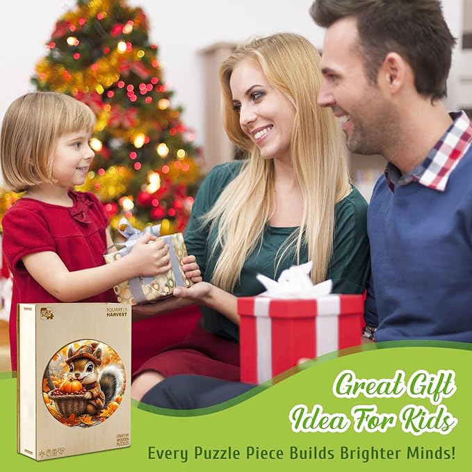 Wooden Puzzles for Kids Ages 4-6 - Squirrel's Harvest 50 Pieces Children Puzzles - Large Pieces Kids Puzzle with Unique Shapes - Fall Puzzles for Boys and Girls (11.4 * 11.4 in)