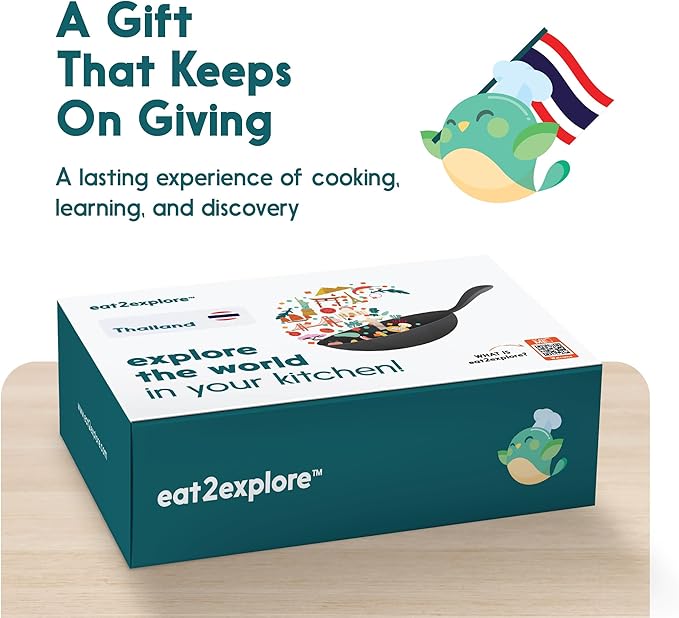 eat2explore Cooking Kits for Kids - Interactive & Educational Set with 3 Recipe Cards, Key Ingredients & Cooking Tools - Ideal Idea for Kids who Love to Create Meals (Thailand Edition)