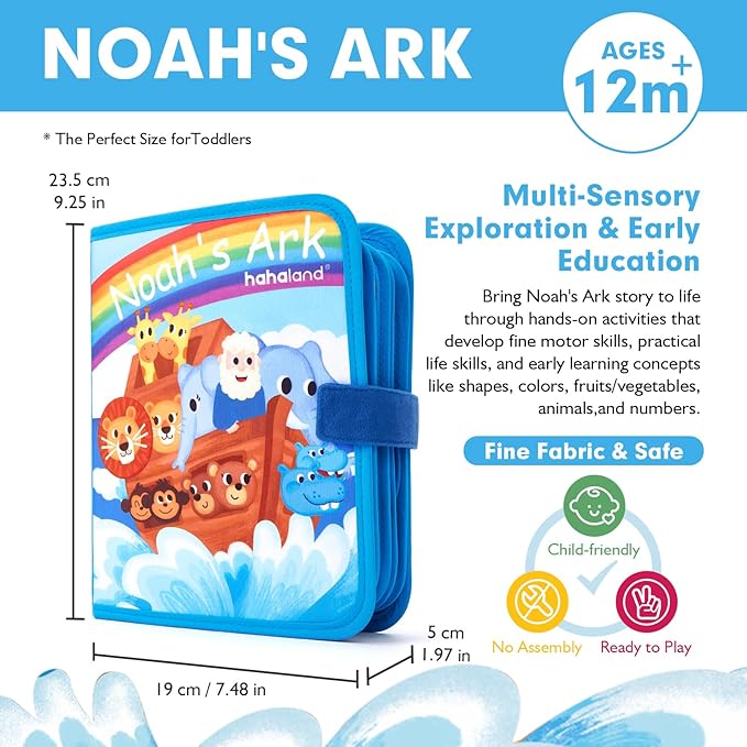 hahaland Noah's Ark Toy Busy Book for Toddlers 1-3 - Baptism Gifts for Boys Girls - Montessori Toys for 1 Year Old, Sensory Early Learning Educational One Year Old Boy Birthday Christmas Toddler Gifts