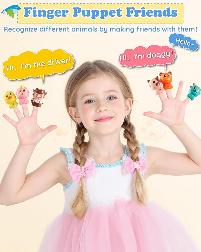 Montessori Toys Train Set for Toddlers 2-4 Year Old,Matching & Sorting Learning Train Set with Music & Light Including 6 Finger Puppets,Keys,Christmas Birthday Gifts for Baby Girls Boys 2+