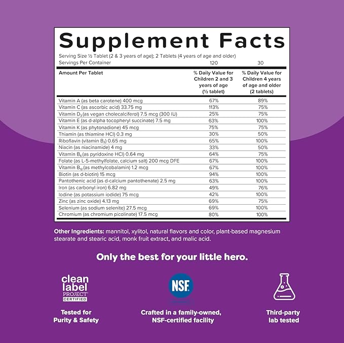 Renzo's Picky Eater Kids Multivitamin with Iron, Dissolving Kids Vitamins with Vitamin D3 and K2 and More, 60 Sugar-Free Melty Tabs, Oh-Oh-Oh Orange Flavor