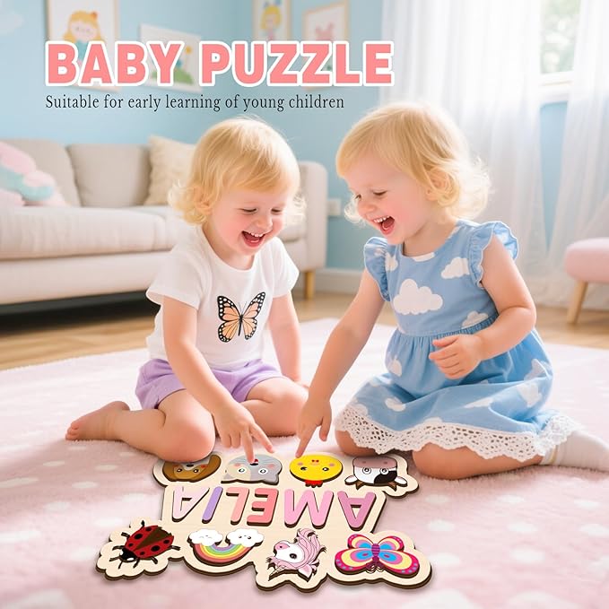 Name Puzzle for Kids Personalized, Custom Wooden Name Animal Puzzle, Montessori Learning Toys for Toddler 1-3, First Birthday Gifts for Girls&Boys