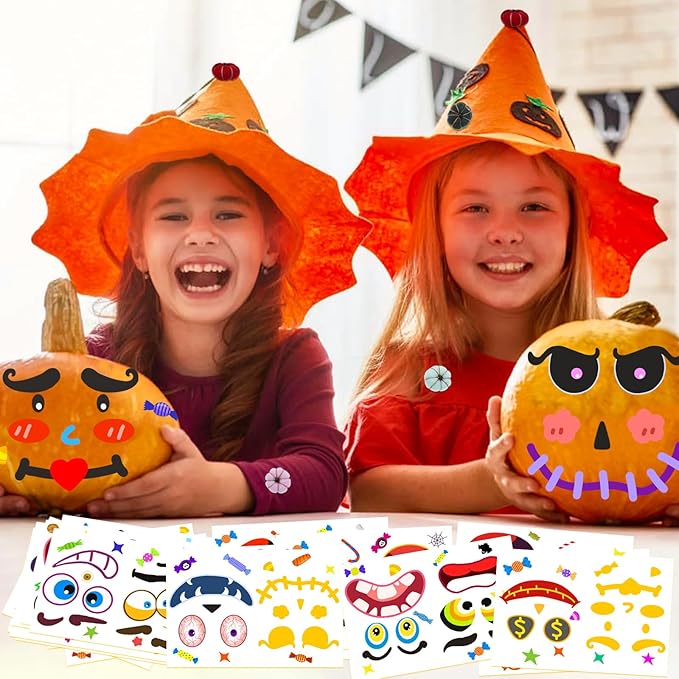Natonhi 108 Pack Pumpkin Decorating Kit Halloween Pumpkin Face Stickers, Halloween Crafts Pumpkins Expressions Decorations, Creative Games Gifts Party Supplies for Kids