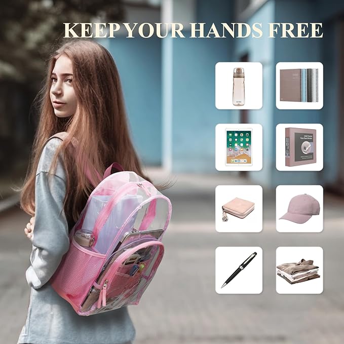 PACKISM Clear Backpack - 17 inch Heavy Duty Clear Backpacks for School, Large Transparent Bookbag for Students (Age 12+)