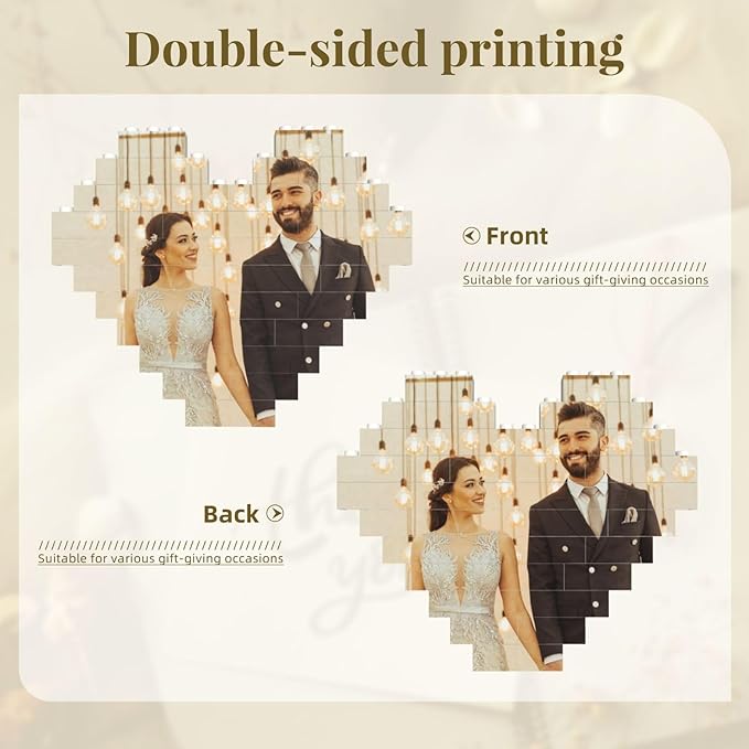 Custom Building Brick Personalized Photo Block Puzzle Valentines Day Gifts Building Block Family Portrait Photograph DIY Gifts for Women, Men,Kids Horizontal Shaped Brick Puzzle (Heart Shaped)