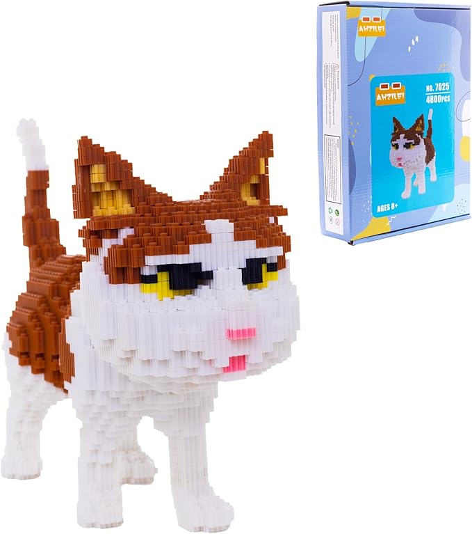 Cat Micro Building Blocks Set, Animal Yellow Cat DIY Mini 3D Building Toy Bricks Kit Gift for Adults and Kids,4800 Pieces