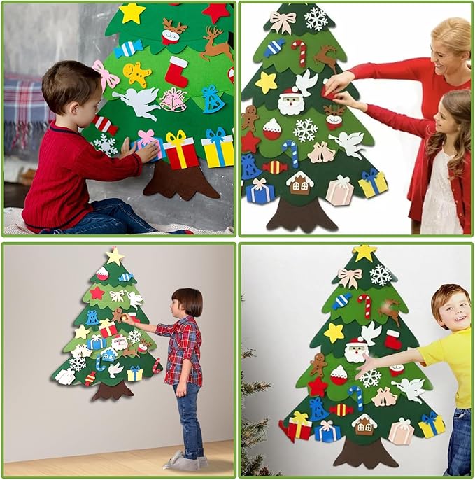 Felt Christmas Tree for Toddlers, Christmas Tree Felt with Lights, Ideal DIY Felt Christmas Tree Set, Decorations Christmas Wall Hanging, Kids Gifts Party Supplies