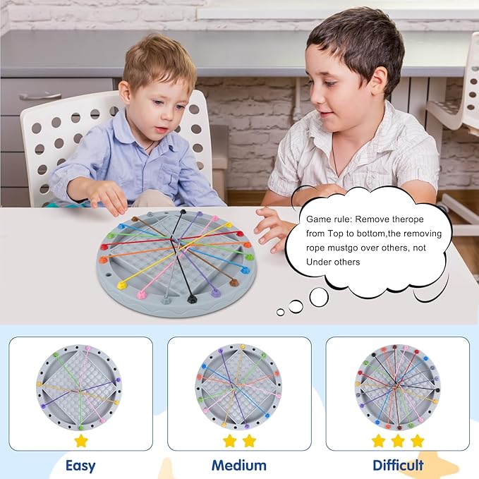 3 in 1 Board Games, 5-in-eine-Reihe-Spiel & Magnetic Chess & Rope Untangling Puzzle Game, 40 Pcs Stones, 60 Perlen, 10 String & Portable Storage Bag, Multi-Level Challenges Use for Kids Adults