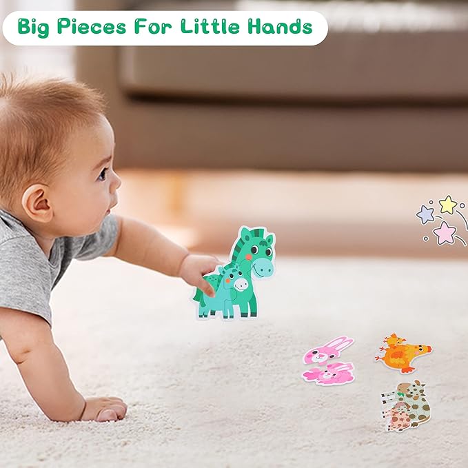 FLYINGSEEDS 6 Packs Parent-Child Themed Wooden Jigsaw Puzzles for Toddlers Ages 1-3, Level-Up Puzzles for Beginner, Montessori Learning Toys Preschool Family Activity for Kids Ages 2-5