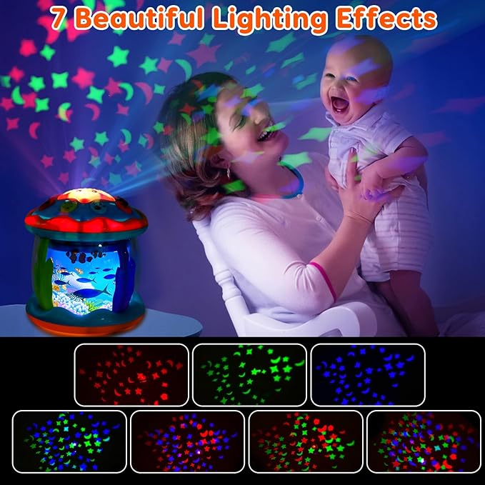 Tsomtto Baby Toys 6 to 12 Months Musical Light Up Tummy Time Toy Ocean Rotating Projector for Infant 3-6 7 8 9 12-18 Month Baby Aquarium Learning Crawling Birthday Gifts for 1 2 3 Year Old Boys Girls
