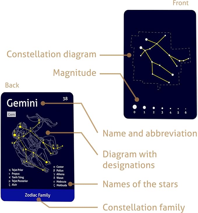 CARDDIA | The 88 Astronomical Constellations Educational Flashcards | Ideal for Astronomy Students and Educators