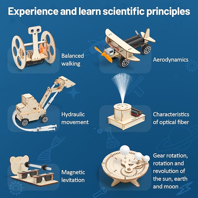 6 in 1 STEM Science Kits for Kids 8-12 5-7, Wood Craft Kit for Boys Age 8-10, Science 3D Puzzles Projects, Educational Craft Building Toys, Christmas Birthday Gifts for Girls Boys 6-13 Years Old
