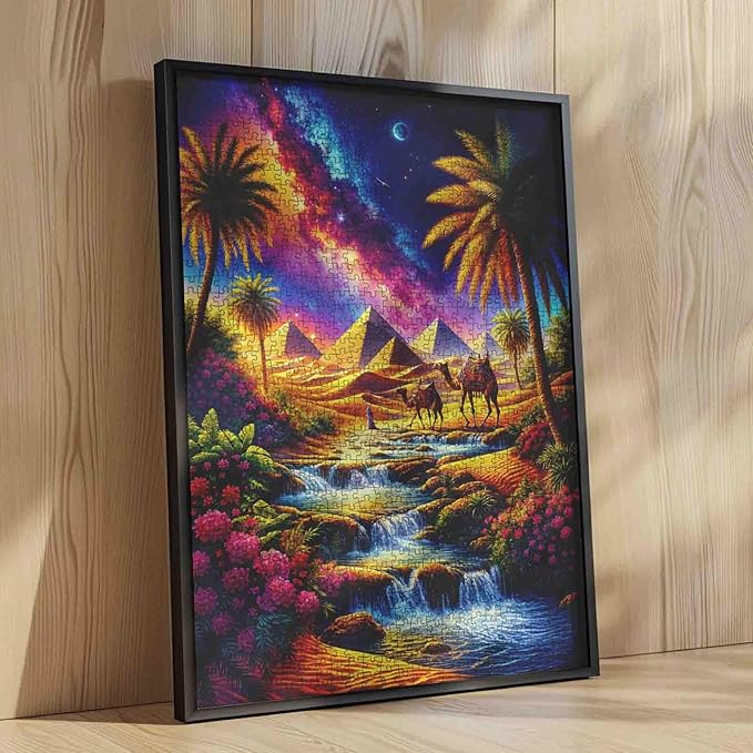Desert Mirage Landscape Jigsaw Puzzle，Desert Camel Rainbow Stream 1000 Pieces Jigsaw Puzzles for Adults，27 x 20 Inches Puzzles for Families，HD Quality Stained Puzzle Gift，Perfect for Game Nights