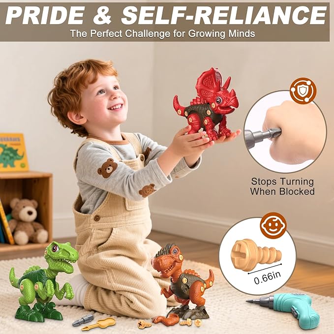 Laradola Dinosaur Toys for 4 5 6 7 8 Year Old Boys, Take Apart Dinosaur Toys for Kids 3-5 5-7 STEM Construction Building Kids Toy with Electric Drill, Party Birthday Gifts