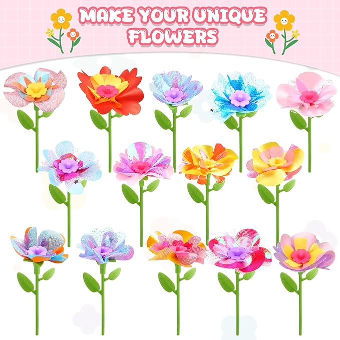 DIY Flower Craft Toys for Kids Girls Ages 4-8 6-8 8-12Birthday Gift, Fabric Flower Bouquets Toys Arts & Crafts for 4 5 6 7 8 Year Toddler Girl, Educational Activity Preschool Family Day Creative Gifts