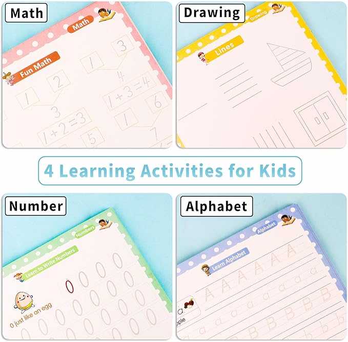 Grooved Handwriting Book Practice, Magic Copybooks for Kids Reusable Handwriting Practice Set, Preschool Calligraphy Workbook with a Storage Bag for Easy Use(Large Size)