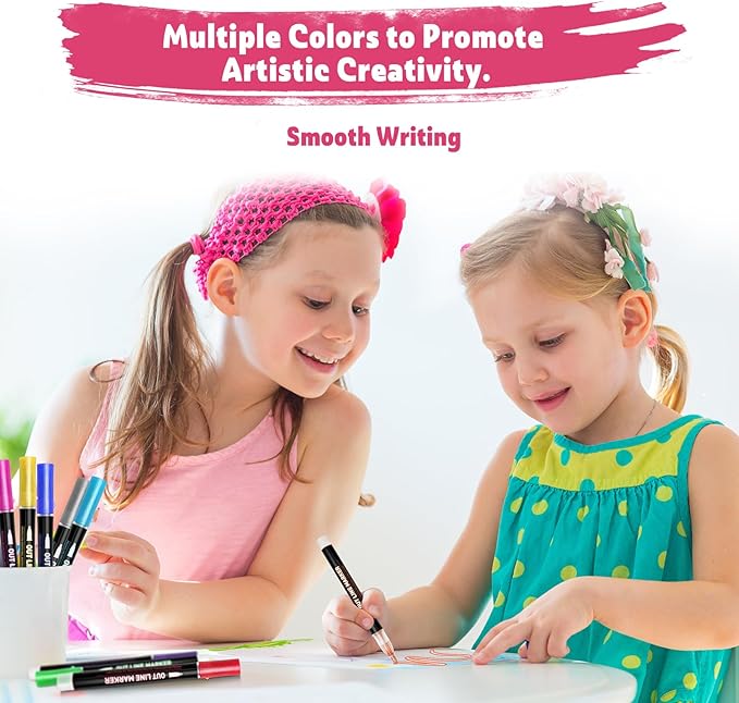 Teen Girl Gifts Trendy Stuff, 36 Shimmer Markers Outline Glitter Pens, Arts Crafts Kids Ages 8-12, Art Supplies for Kids 9-12, 8 Year Old Girl Birthday Gifts for 10 Year Old Girls