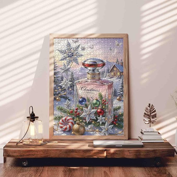 1000 Piece Jigsaw Puzzles for Adults Christmas Perfume with Xmas Trees Painting Jigsaw Puzzle Wooden House Puzzles 20''x27”inch Winter Landscape 1000 Pieces Craft Puzzle Wall Decor Family Challenging