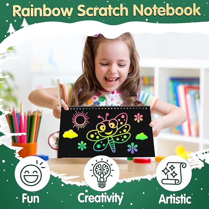 ZMLM Scratch Art Party Favors: 48 Pcs Birthday Gifts Goodie Bags Stuffers Rainbow Scratch Paper Craft Notebooks for Kids 4-8 Classroom Prize Students End School Supplies Toy Girls Boys Return Gift