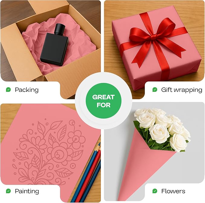 12" x 1200" (100 feet) Pink Kraft Paper Roll - USA-Made Quality Craft Paper for Gift Wrapping, Kids' Arts & Crafts, School Projects - 100% Recycled Natural Material 50lb Thickness by IDL Packaging