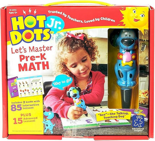 Educational Insights Hot Dots Jr. Let's Master Pre-K Math Set, Homeschool & School Math Workbooks, 2 Books & Interactive Pen, 100 Math Lessons, Ages 4+