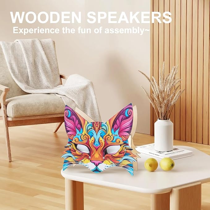 3D Wooden Puzzle Speaker, Graffiti Leopard Design with Dual Stereo Speakers, DIY Toy, Music Box for Adults/Kids, Unique Gift for Home/Office Decor