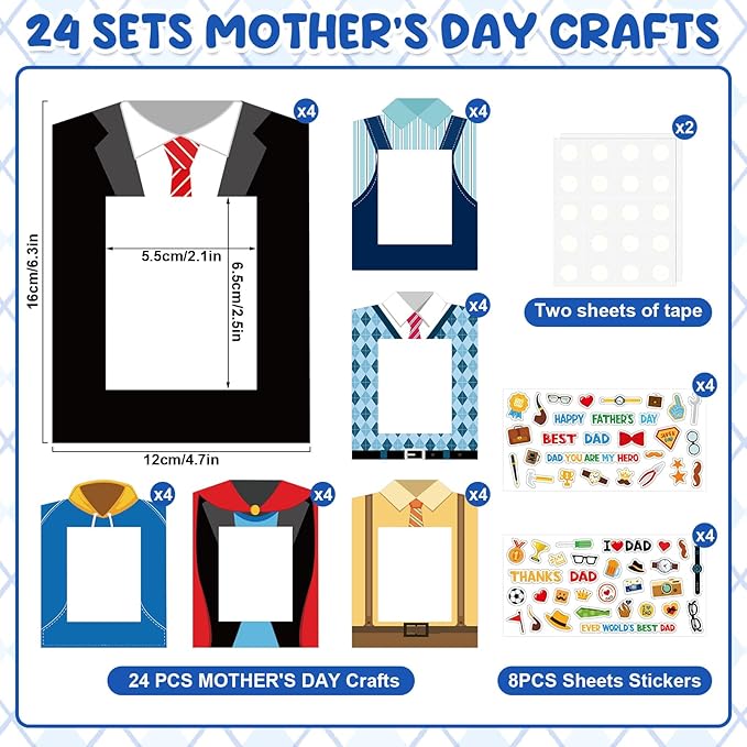 24 PCS Father's Day Picture Frame Craft Paper DIY Photo Frame Craft Decorations for Father Gifts(Father)