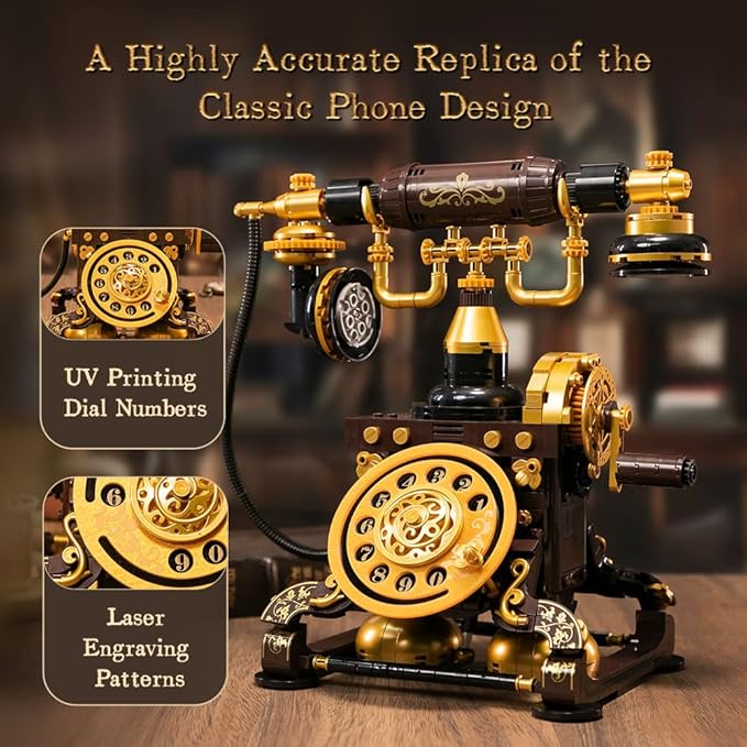 PANTASY Retro Phone Building Blocks Set for Adults, Vintage DIY Telephone Model Kit with Realistic Design, Creative Home Decor Gift, Ideal Gifts for Collectors & Hobbyists