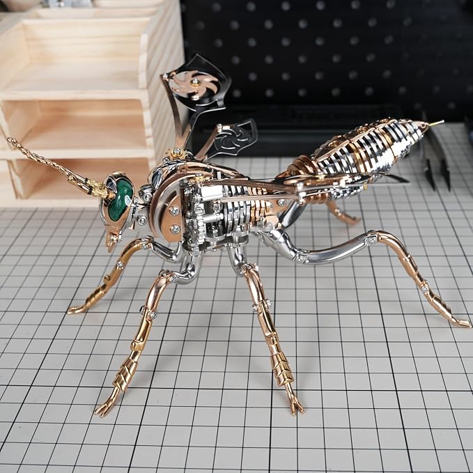 3D Metal Wasp Puzzles for Adults Model Kits Mechanical Puzzle Building Blocks, Difficult DIY for Assembly Gifts for Men (Rose Golden(Green Eyes))