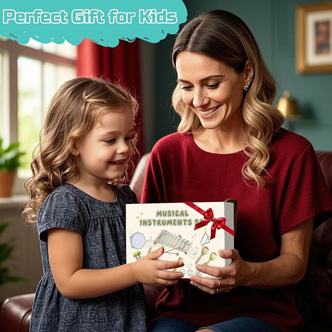 Baby Musical Instruments Set Montessori Wooden Toy for Toddlers 3 Percussion Music Xylophone for Kids Preschool Learning Resource Christmas Birthday Gifts for Boys Girls Aged 3 4 5 (Green)