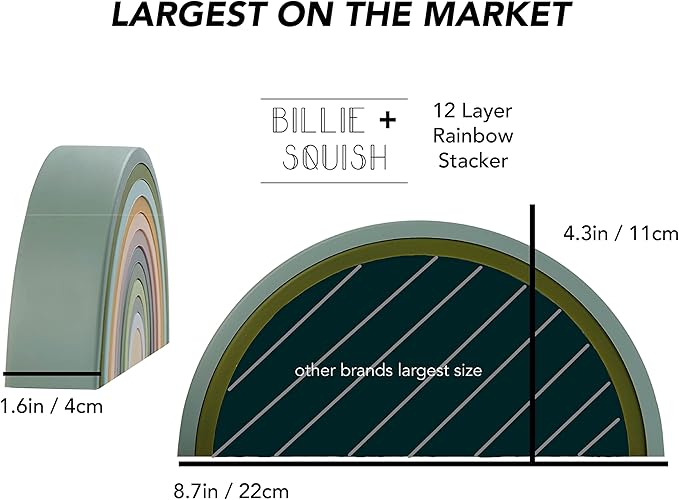 Silicone Rainbow Stacking Toy - Largest on The Market 12 Layer Montessori Toys for Toddlers Stacker Learning and Development Toy - Boho Baby Color (Soft Rainbow)