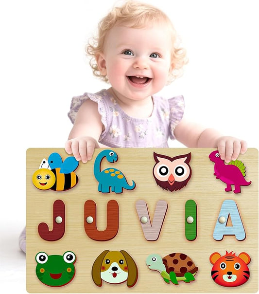 Personalized Name Puzzle | Custom Name Puzzles | Montessori Toys for 1 Year Old | Customized Baby Gifts for Toddlers 1-3 Animal Puzzle (Stlyes 5)