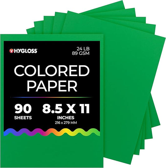 Hygloss Dark Green Colored Paper - 24 lb, 89 GSM, Acid-Free, Fade-Resistant, 8.5x11-Inch Letter Size Color Copy Paper, 90 Sheets
