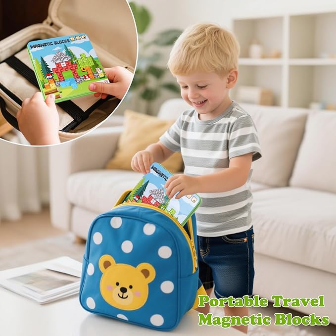 49 PCS Mini Magnetic Building Blocks Travel Toys for Kids Ages 4-8, Travel Magnetic Tiles with Portable Iron Storage Box, STEM Learning Educational Construction Toys for Toddlers 3+