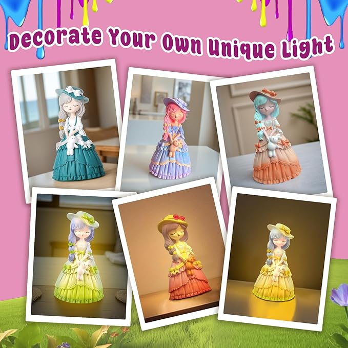 ASIOWELY Paint Your Own Princess Girls Lamp Kits,Arts and Crafts Supplies for Kids Toys Ages 4-6-8,DIY Art Night Light Painting for Girl Ages 5-10,Birthday Gifts for 3-12+ Year Old Toddler Teens Adult