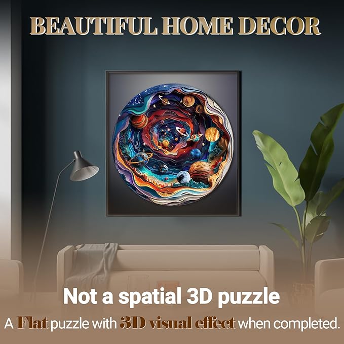 Wooden Puzzle for Adults-Wooden Puzzle Unique Shape Advanced 3D Universe Wooden Jigsaw Puzzle for Adults and Kids,Best Gift,Wood Puzzles,Challenge Wooden Jigsaw Puzzle (L-13.4 * 13.4in-300pcs)