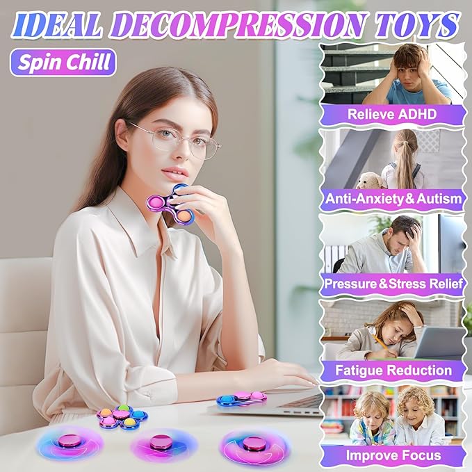 Pop Fidget Spinner Sensory Fidget Toys Adults Kids 4-8-12 with Autism ADHD, Anxiety Toys Stress Relief Teen Boy Gifts Birthday, Party Favors Classroom Return Carnival Prizes Goodie Bag Stuffers