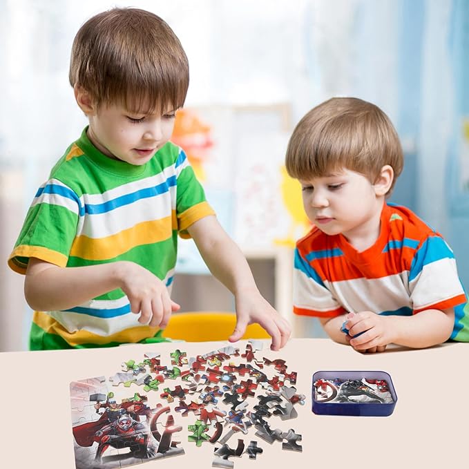 Jigsaw Puzzles for Kids Ages 4-8 in Reusable Metal Box,60 Pieces Puzzle Toys for Children Girls & Boys,Learning Educational Kids Puzzles Toys Preschool Puzzles (0682)