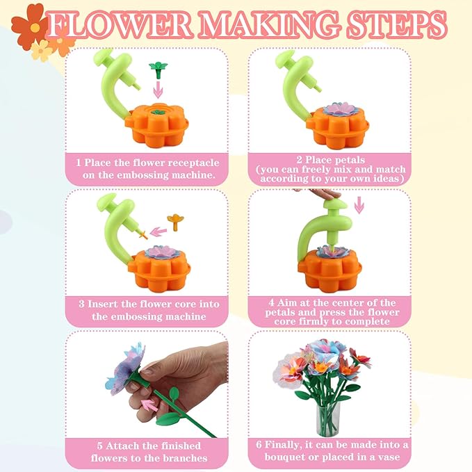 YUOIOYU Fabric Flower Bouquets Toys, DIY Crafts Kits for Kids, Build Your Flower Bouquet, Arts and Crafts for 4 5 6 7 8+ Year Old Girls, Preschool Educational Toys Creative Birthday Gifts